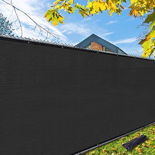 iCover 5x12ft Privacy Screen Fence, Outdoor Fencing Panels, Garden Windscreen Mesh Shade Sail Net Barrier, Fence Privacy Screen Reinforced Bindings and Brass Grommets Cable Zip Ties, Black - color: Black, size: 5x12ft