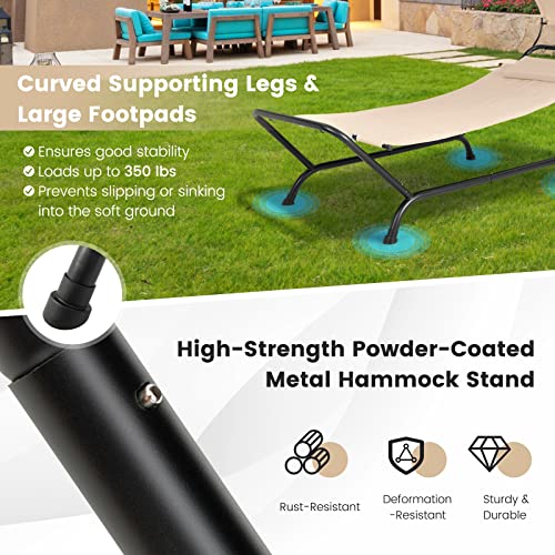 Tangkula Hammock with Stand Included, Heavy Duty Outdoor Hammock with Adjustable Canopy, Rustproof Metal Stand, Pillow, Storage Pocket, Hammock Bed with Stand for Backyard Lawn Poolside (Beige) - color: Beige