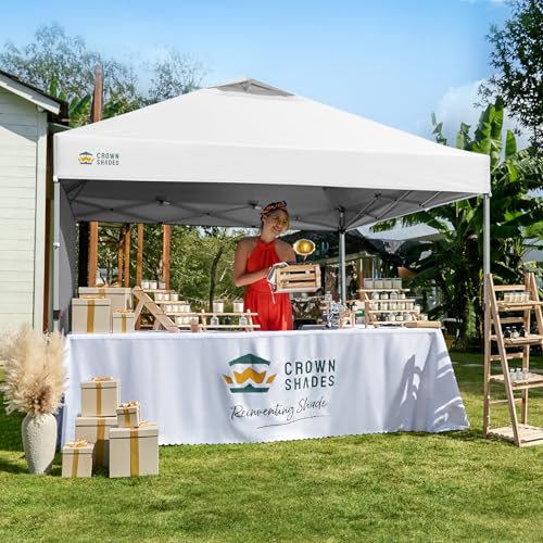 CROWN SHADES 10x10 Pop Up Canopy with 1 Side Wall - Beach Tent with One Push Setup - Outdoor Sun Shade for Events, Parties, Camping - Gazebo with STO-N-Go Cover Bag (White) - color: Grid White, size: 10x10FT
