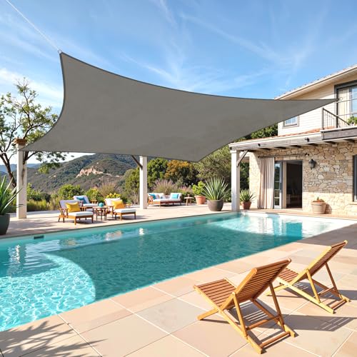 TasticTotes Rectangle Sun Shade Sail - 10' x 13', 95% UV Blockage, HDPE Sunshades for Outdoor Patio, Yard, Deck, Garden, Lawn, Permeable Awnings for Patio Shade with Reinforced Corners & Ropes (Gray) - color: Gray, size: 10'x 13'