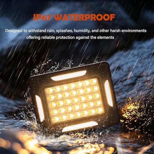 Solar Portable Camping Lights with Strong Magnets, dimmable, Solar Rechargable Camping Lantern, IP67 Waterproof, 5 Light Modes Portable Flood Light, Work Lights for Indoor Outdoor