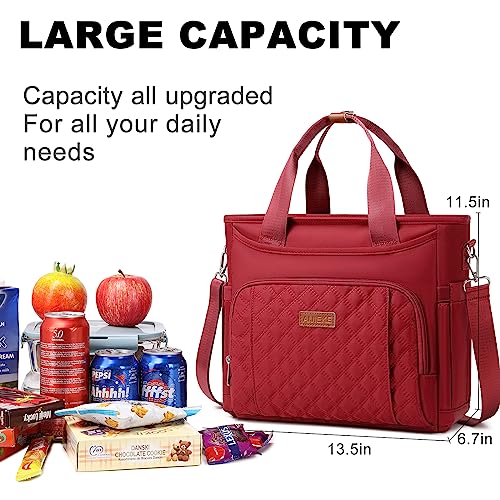 AIJIEKE Extra Large Lunch Bag for Women & Men, Insulated Leakproof Lunch Box for Work, Reusable Adult Lunch Tote with Shoulder Strap, Multi-Pocket Cooler Bag for Office, Picnic, Beach, Red - color: Red