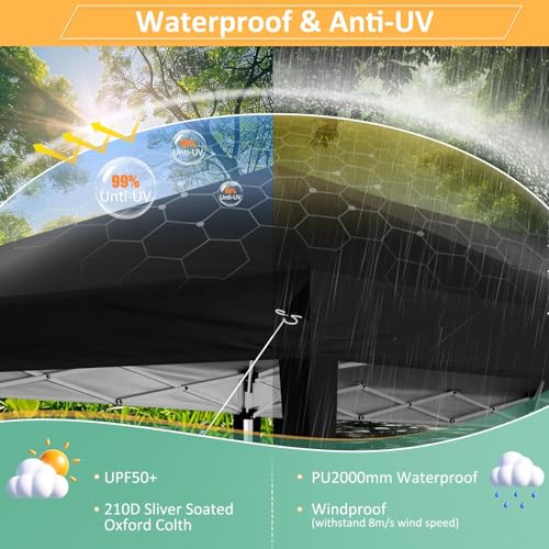 COBIZI 10x20 Pop up Canopy Tent Without Sidewall, Waterproof Portable Outdoor Canopy 10x20 Instant Shelter Tent for Parties, Wedding, Backyard, Carport with Carry Bag & 4 Sandbags(Black) - color: Black, size: 10x20FT without sidewall