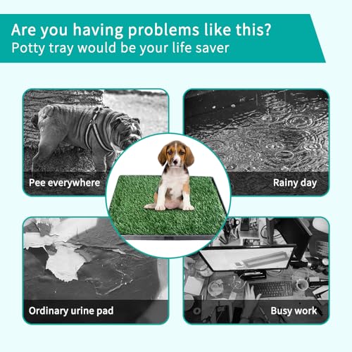Dog Grass Pad with Tray 30"X20" - Portable Artificial Turf Potty Training Pee Mat for Large or Medium Dogs, Indoor/Outdoor Dog Litter Box for Balcony/Patio, Washable Reusable Fake Grass - size: 30"×20"