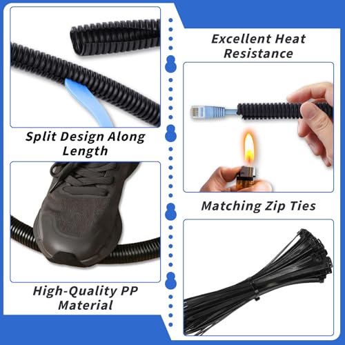 100FT Split Wire Loom Tubing, 3/4 Inch Wire Protector Tubing, Automotive Wire Flexible Conduit Cord Covers with 20 Cable Ties for Automotive Marine RV Agriculture Electrical Cable Protection - color: Black, size: 3/4in x 100ft