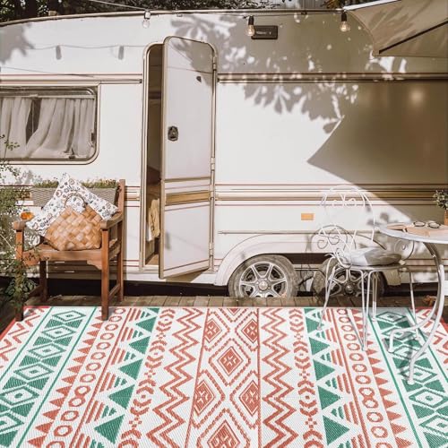 Outdoor Rugs Patio Camping Waterproof - 5x8 Plastic Straw Patio Rug Portable for Campers, Outside RVs Mat, Outdoor Area Carpet for Patios Clearance, Backyard Porch, Balcony, Picnic - color: Green Orange, size: 5' x 8' (Rectangular)