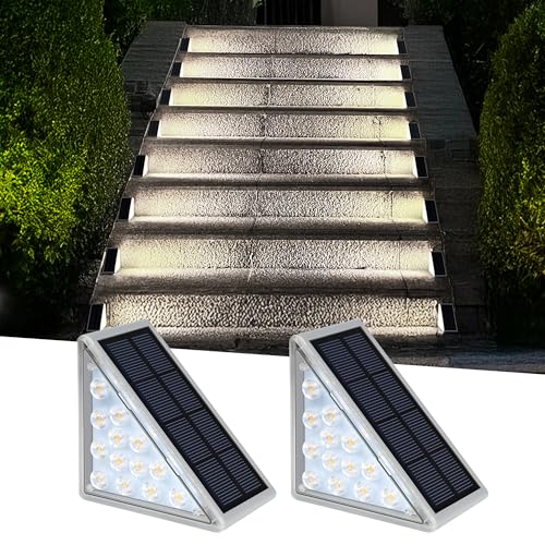 AUDLES LED Solar Step Lights Waterproof Outdoor Stair Lights, Solar Deck Light Outdoor Decor IP67 Solar Decoration Light for Yard, Patio, Garden, Walkways, Front Door, Pathway, Driveway, Porch 2PK - color: Cool White, size: 2 Pack