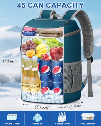 Pritent Cooler Backpack for Men Women Insulated Waterproof Backpack Cooler Leak Proof Cooler Bag Lightweight Lunch Backpack for Camping Beach Travel Picnic - color: Leather Blue, size: 45 Cans