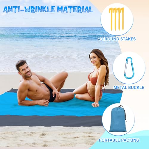 Beach Blanket Waterproof Sandproof 1-7 Adult Oversized 78 '' × 110 '' Lightweight Durable Compact Sand Free Extra Large Beach Mat for Travel Camping Hiking Picnic Blanket - color: Bluegrey, size: 78“x110”