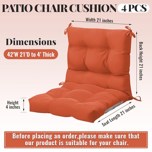 Marsui 4 Pcs Outdoor Indoor High Back Chair Cushions Patio Furniture Tufted Pillow with Ties Water-Resistant Replacement Outdoor Rocking Chair Cushions, 42 x 21 Inches (Orange Red,Solid Color) - color: Orange Red, size: Solid Color