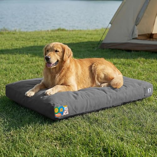 Sytopia 42 Inch Canvas Outdoor Dog Bed for Extra Large Dogs, Durable Dog Bed with Waterproof Machine Washable Removable Cover, Indoor Patio Pet Pad for Crate, Dark Grey - color: Dark Grey, size: X-large