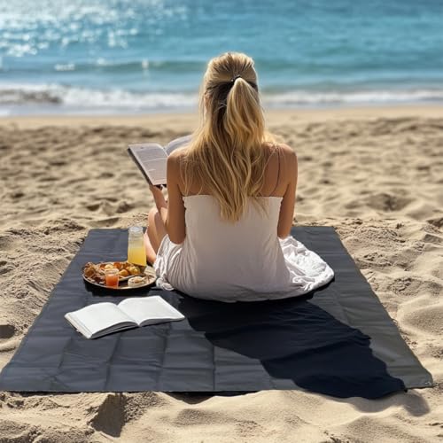 Outdoor Pocket Blanket, 55"x39" Waterproof Foldable Compact Small Pincic Blanket, Ultralight Tarp for Camping, Festival, Beach, Hiking, Backpacking, Travel and More, Stakes Included (Black) - color: Black, size: 55"*39"