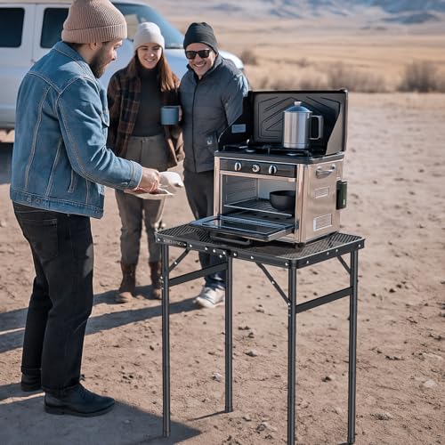 Folding Camping Table, 22" x 15" Picnic Table with 3 Adjustable Height Max 27.5", Matte Black Aluminum Folding Table with Handle for Party, Dining, Garden, Patio, Market (2-Fold Mesh Tabletop) - style: 2-Fold Mesh Tabletop