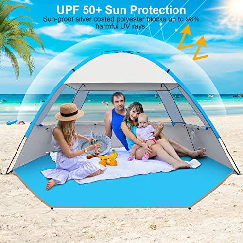 Gorich Beach Tent Sun Shelter for 3/4/6/8/10 Person with UPF 50＋ UV Protection, Lightweight & Easy Setup Beach Shade Canopy, Portable Beach Shade Tent Beach Cabana - color: Silver, size: 4 Person