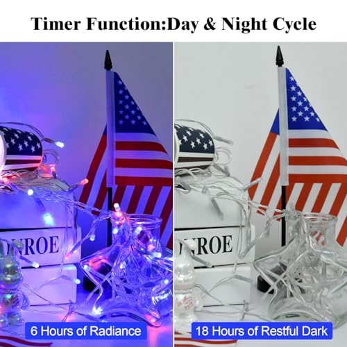 cshare Red White and Blue Lights Battery Operated, 4th of July Lights with Timer Outdoor Waterproof 9.8ft 30 LED for 4th of July Independence Day Decorations Garland Party Garden - color: Red White and Blue