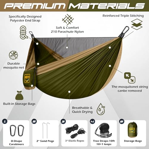 Camping Hammock Mosquito Net,Double & Single Portable Hammocks Hammocks with 2 Tree Straps,Hammock Tent for Travel Camping,Camping Accessories for Indoor Outdoor Hiking Backpacking Backyard Beach - color: Green&khaki, size: Large