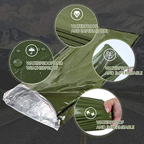 Emergency Sleeping Bag Survival Bivy Sack Use as Emergency Blanket Lightweight Survival Gear for Outdoor Hiking Camping Keep Warm After Earthquakes, Hurricanes and Other disasters - color: Green-1P