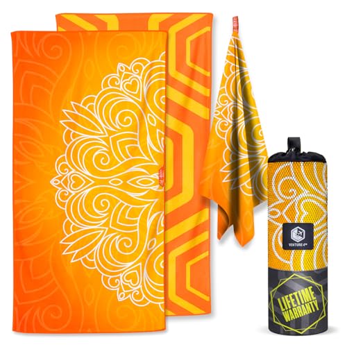 VENTURE 4TH Microfiber Beach Towel: Quick-Dry, Compact, Sand-Free, Absorbent, Sandproof and Lightweight - Perfect for Camping, Beach, and Roadtrips (Orange Mandala Design | 35x78 inches) - color: Orange Mandala, size: Extra Large (78" x 35")