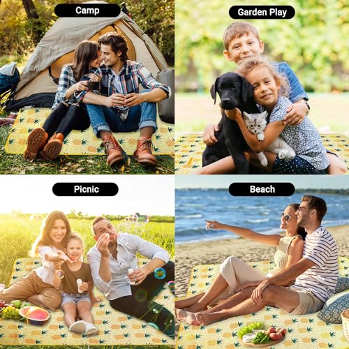 Hi Space Picnic Blankets Extra Large 80''x60'' Picnic Mat Waterproof Foldable Beach Picnic Blanket Washable Park Blanket Outdoor Blanket for Grass Lawn Camping (Yellow Pineapple) - color: Yellow Pineapple