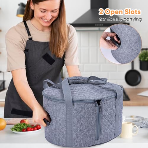 BAGSPRITE Slow Cooker Carrying Case Compatible with 6-8 Quart Crockpot Carrier for Hot Food and Hamlton Beach Slow Cooker Tote with Lid Fastener for Crock-pot Dust Cover Applicances - color: Grey