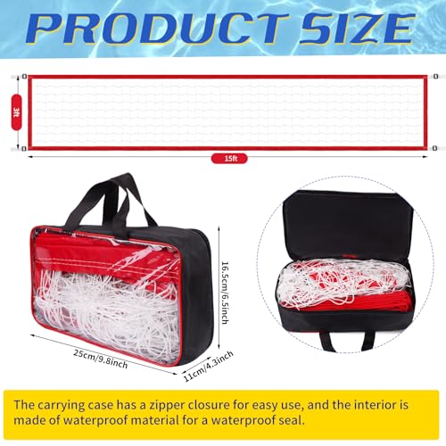 Replacement Pool Volleyball Net Adjustable Length 15ft - 25ft, Portable Volleyball Net for Outdoor Backyard Swimming Pool Beach - color: red