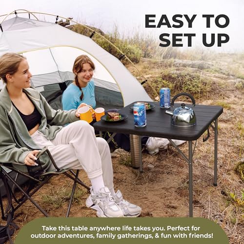 Our Modern Space 34" Square Foldable Table with Built in Handle & Steel Legs | Heavy Duty Portable | Perfect for Party, Dining, Wedding, Events, Picnic Indoor, Outdoor, Camping, Utility, Temporary - color: Black, size: 3 FT - Square