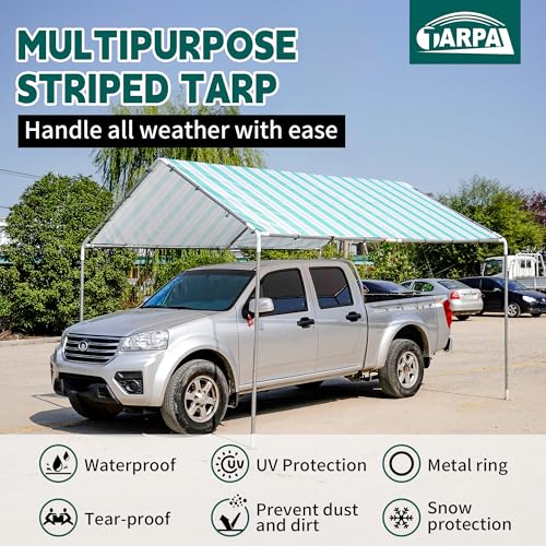 TARPAL Tarps 4x6 Feet Heavy Duty 12mil Tarp Waterproof Striped tarp Multipurpose Protective Cover Weather Proof,UV,Rip and Tear Proof（Green/White） - color: Green/White Striped-12mil, size: 4x6 Feet-Heavy Duty