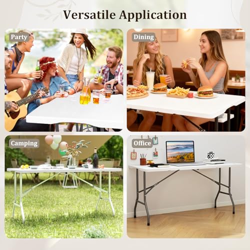Goplus 5ft Folding Table, Indoor Outdoor Foldable Plastic Folding Tables, Heavy-Duty Rectangular Fold Up Table w/Handle, Portable Utility Card Table for Picnic, Party, Dining, Camping, Beach, White - color: White, size: 5FT