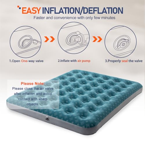 DIMAR GARDEN Queen Size Air Mattress Inflatable Bed Sleeping Pad for Camping, Patterned Flocking Blue - size: Queen