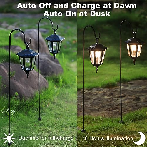 Dynaming 4 Pack Solar Hanging Lights Outdoor, Solar Powered Garden Decorative Lanterns with 4 x 38 Inch Shepherd Hooks, Waterproof Landscape Lighting for Lawn Patio Yard Pathway Driveway, Warm White - size: 4 Pack
