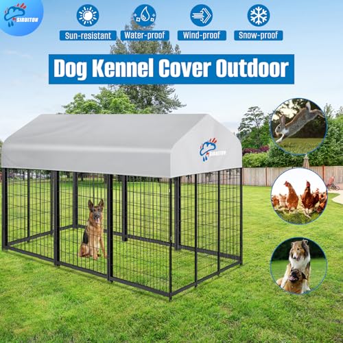 SIRUITON 8x4FT Outdoor Dog Kennel Replacement Cover, Heavy Duty 600D Oxford Fabric with Sun/Rain Dog Play Pen Top Cover Sun Shade Specialized,Snowproof,Sun( Covers Only) - color: Silver, size: 8.3x4.1FT