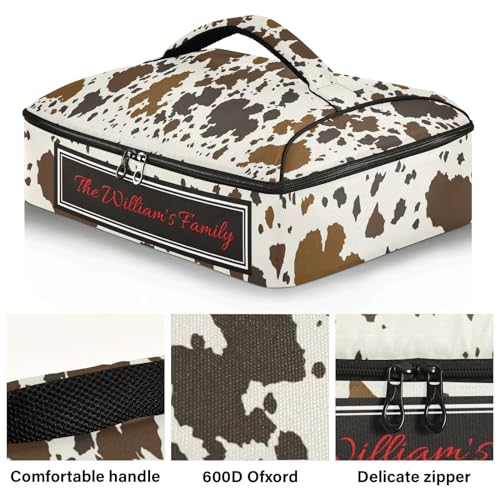 Kcldeci Custom Insulated Casserole Carrier Cowhide Leather Personalized Food Carriers with Dish Storage Leakproof Lasagna Holder Bag for Lasagna Pan Baking Dish Casserole Dish - color: B08