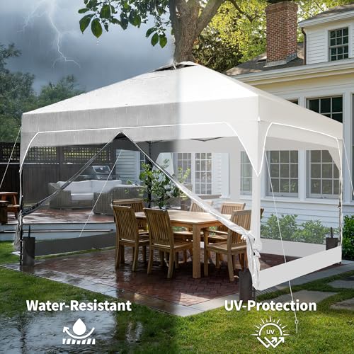 GDY 8x8FT Outdoor Pop Up Canopy Tent with One Push Setup, Easy Setup Gazebo with 4 PVC Transparent Sidewalls for Events, Parties, Camping, White - color: White, size: 8x8 PVC