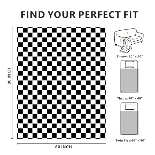 Edenleaf Checkered Blanket Flannel Throw Blankets Soft Cozy Checkered Grid Print Chessboard Gingham Pattern Throws for Bed Sofa Couch for All Seasons, 60x80 Inch, Black - color: 01 Black, size: Blanket-60"x80"