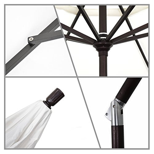 California Umbrella 9' Round Aluminum Patio Umbrella, Crank Lift, Collar Tilt, Bronze Pole, Gray/White Stripe - color: Gray/White