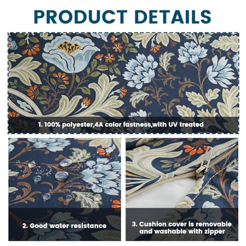 ARTPLAN Deep Seat Outdoor Patio Chair Cushions,2-Piece Seat and Back Cushion Set 24x24x6 and 18x24 Inches,Square,Floral,Stone Blue - color: Stone Blue