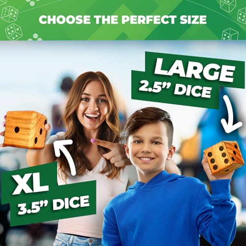 SWOOC Games - Yardzee, Farkle, & 20+ Giant Dice Games - Yard Dice (All Weather) with Bucket, Scorecards, & Marker - Giant Outdoor Game - Large Yard Game for Adults - Big Jumbo Die Set with Bucket - color: Green, size: 3.5" Dice
