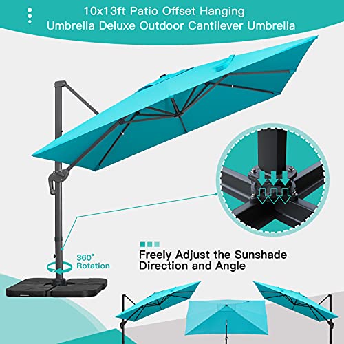 Sunnyglade 10x13Ft Cantilever Patio Umbrella Rectangular Deluxe Offset Umbrella 360°Rotation & Integrated Tilting System Patio Hanging Umbrella for Market Garden Deck Pool Backyard Patio(Blue) - color: Blue, size: 10 x 13 ft