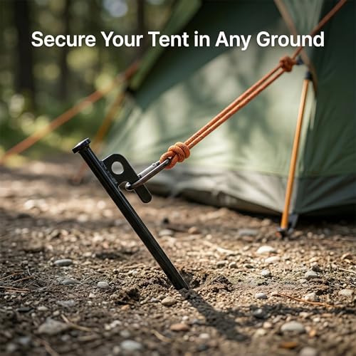 12 Inch Heavy Duty Tent Stakes 10 Pack, Steel Ground Stakes for Camping, Trampoline, Canopy, Tarp and Garden Anchoring, Rust Resistant Outdoor Pegs - size: 30cm/11.81in
