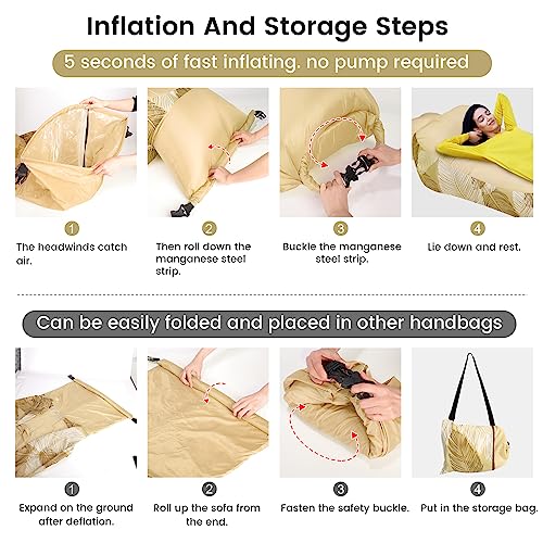 ele ELEOPTION Outdoor Inflatable Camping Couch Waterproof Portable Blow Up Air Sofa Chair Lounger for Backyard Beach Traveling Camping with Compression Sacks (Yellow Feather) - color: Yellow Feather