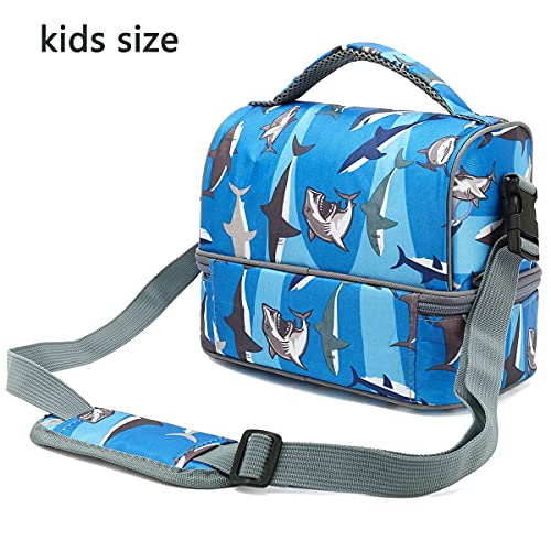 FlowFly Kids Double Decker Cooler Insulated Lunch Bag Large Tote for Boys, Girls, Men, Women, With Adjustable Strap, Shark - color: Shark
