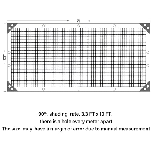 winemana 90% Black Shade Cloth, 3.3 x 10 FT Garden Mesh Tarp for Plants Heat Protection with Grommets, Sunshade Plant Cover for Greenhouse, Barns Kennel, Outdoor Netting Screens for Patio & Porch - size: 3.3 FT x 10 FT, style: 90%