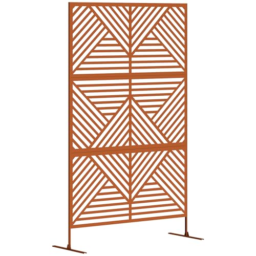 Outsunny Metal Outdoor Privacy Screen, 78" H x 48" W Decorative Privacy Fence Screen, Freestanding Outdoor Divider with Stand, Climbing Plant Trellis for Garden Walkway, Balcony, Patio, Rhombus Brown - color: Brown/Rhombus
