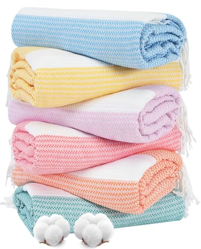 Genovega 6 Oversized Turkish Beach Bath Towel Set Bulk 74"x38" Extra Large Sand Free Quick Dry Swim Camping Pool Clearance Towels Blanket Essentials Adult Multi LightBlue Dot - color: Multi Lightblue Dot