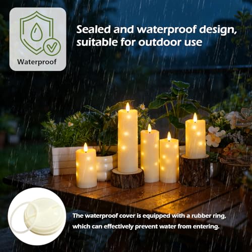 kakoya Outdoor Waterproof Flickering Flameless Candles with Timer,5Pcs Battery Operated LED Pillar Candles with Embedded Star String for Outdoor Lanterns,Porch,Patio Decor(Ivory) - color: Ivory, size: 5PCS-D2.2“xH5"5"6"7"8"