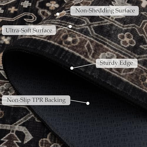 Ruaruarug Area Rug Non Slip Machine Washable Ultra Soft Living Room/Bedroom/Kitchen/Outdoor/Classroom Black Gold, 2'×6' - color: Black Gold, size: 2' x 6' (Rectangular)