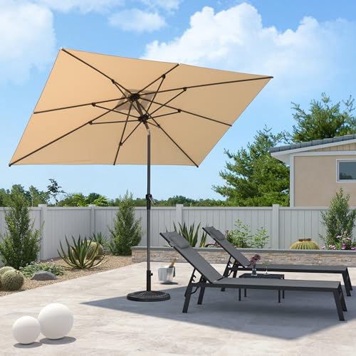 PURPLE LEAF 10' x 6.5' Rectangular Patio Umbrella Outdoor Table Umbrella Aluminum Frame Market Umbrella Sun Umbrella with 8 Sturdy Ribs & Tilt for Garden Deck Lawn & Pool Beige - color: Beige, size: 6.5' x 10'