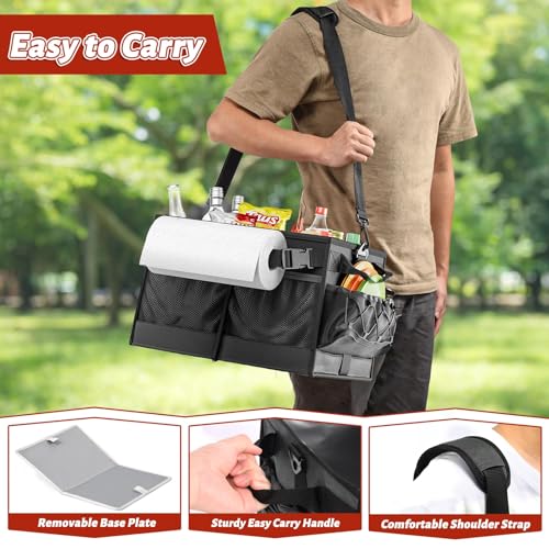 Lorbro Grill Caddy, BBQ Caddy with Paper Towel Holder, Utensil Caddy with Condiment Pocket, Collapsible Picnic Basket Camping Gear Must Haves for Outdoor, Gift, Grilling Tool, Barbecue, RV, Black - style: Black