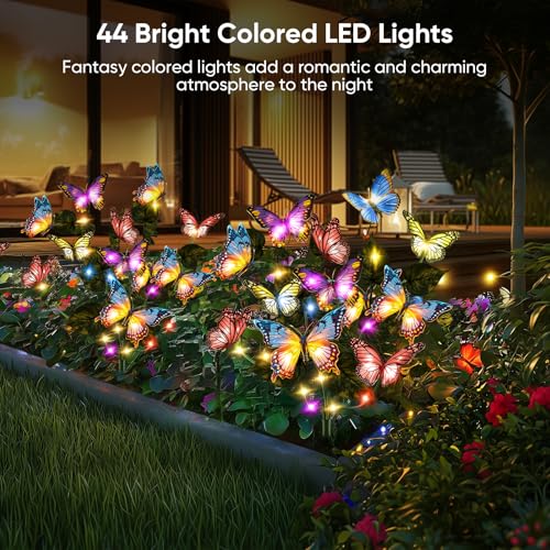 Solar Lights Outdoor Garden Decor: 4 Pack 68 Silk Butterflies with 88 Color-Changing LEDs - Auto On/Off 12H Magical Lighting IP65 Waterproof for Yard Patio Pathway - Unique Gifts for Mom Grandma - size: 4 Pack