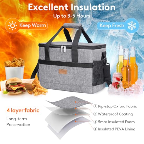 Lifewit Cooler Bag 30/50/60 Cans Collapsible and Insulated Large Lunch Bag Leakproof Soft Cooler Portable Tote for Camping/BBQ/Family Outdoor Activities - color: Gray, size: 30-Can(20L)